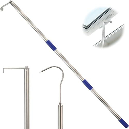 Dachfenster Stockhaken Stange für Dachboden, 180 CM Teleskopstange Dachfenster Bedienstange, Fenstergriff Verlängerung für Dachfenstern mit zwei Haken