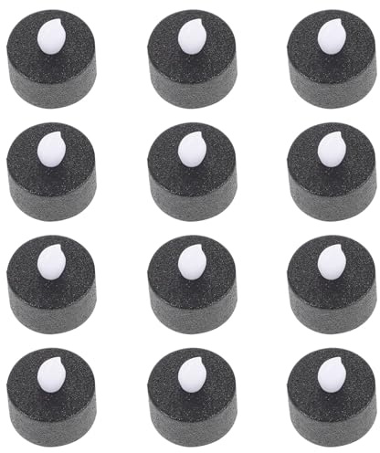 GLEAVI 12 pièces Bougies LED Chauffe-plat Sans Flamme Paillettes Noires Lumière Douce pour Décoration Mariage Fête Maison
