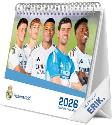 Grupo Erik Kalender 2026 Tischkalender Reald Madrid Kalender Familienplaner - Tischkalender 2026 zum Aufstellen 20 x 17 cm Jahreskalender 2026 - Offizieller FC Reald Madrid Fanartikel Geschenke