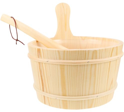 JOINPAYA Sauna Eimer Holzsaunafass Satz mit Kelle Natürliches Holz Badeeimer Saunazubehör Spa Pool Zubehör Temperaturbeständig Ergonomischer Holzgriff