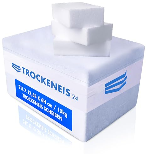 TROCKENEIS 24 - Trockeneis Blöcke (10 kg) 21x12,5x6cm für Langzeitkühlung & Lagerung - Lieferung in sicherer Thermobox inklusive - [Bestellungen bis 11Uhr Lieferung bis zum nächsten Tag 18Uhr]