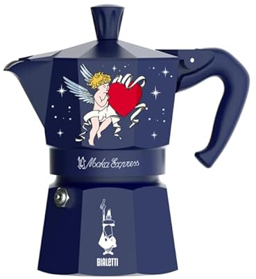 Bialetti Moka Caffettiera Special Edition Cielo Stellato, Blu Cupido, 3 Tazze, Alluminio, Manuale, Preparazione Caffè Espresso, Design Classico, 130ml