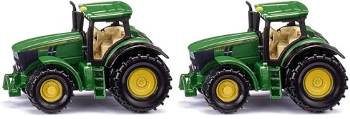 Siku 1064, John Deere 6250R Traktor, Metall/Kunststoff, Grün, Inkl. Anhängerkupplung, Räder mit gummierten Reifen (Packung mit 2)