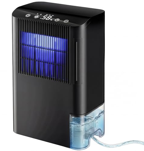 Rotary Desiccant Dehumidifier with Digital Humidity Display for Home | Ultra Quiet Auto Shut Off Washable Filter Drain Hose 2.5L Water Tank, Small Dehumidifier for Bedroom/Bathroom/Drying Clothes