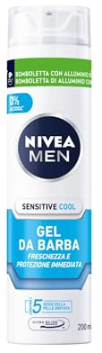 NIVEA MEN Sensitive Cool Gel da Barba 200 ml, Shaving gel anti-irritazioni per la rasatura della pelle sensibile, Con Estratto di Camomilla, Skincare uomo per freschezza immediata, Senza alcool
