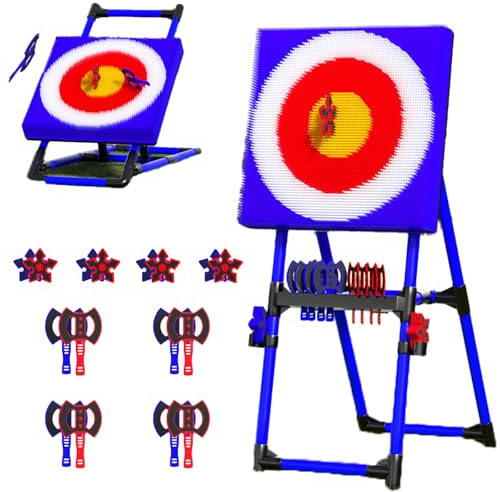Hand Axe Throw Target Game Set - Outdoor Lawn & Garden Dart Combo with 8 Axes & 8 Darts - Foldable Storage for Backyard Party Games