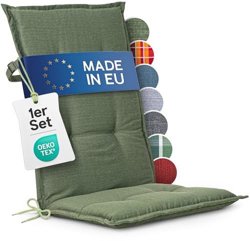 Homeoutfit24 Hochlehner Auflagen, Made in EU, 1er Set, Grün | 120x50 cm, Gartenstuhl-Auflagen Sitzauflagen, Oeko-Tex Zertifiziert, Hochlehner Polster, Stuhlauflagen mit Befestigung
