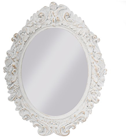 elbmöbel Spiegel barock Wandspiegel oval mit Engel Badspiegel Vintage (Weiß, B43 x H50 x T5cm)