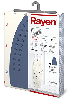 Rayen, Housse pour Table à Repasser avec Support en Silicone pour le fer, 3 épaisseurs : mousse, molleton et tissu canevas, Gamme Especiales, 130 x 47 cm, Blanc avec Triangles 6114.04