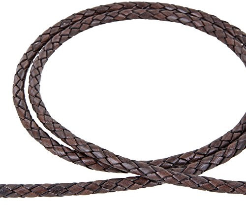 AURORIS - Lederband geflochten - Durchmesser/Farbe/Länge wählbar - Variante: Ø 5mm / antik-dunkelbraun / 1m