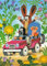 10er Set Postkarte DER KLEINE MAULWURF - Motiv: MW MIT HASE UND IGEL IM AUTO, Anlass: Kindermotive, Künstler/Verlag: KARTENKOMBINAT © MILER, Zdenek, Größe: A6