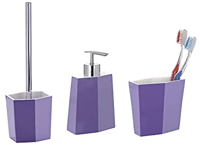 3 tlg. Bad-SetBiColor lila, Badezimmer Accessoires-Set, mit WC-Garnitur, Seifenspender und Zahnputz-Becher