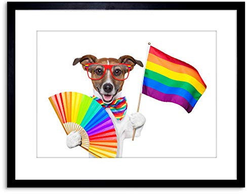 Wee Blue Coo Painting Illustration Jack Russell Dog Gay Pride Flag Art Print Framed Poster Wall Decor 9x7 inch