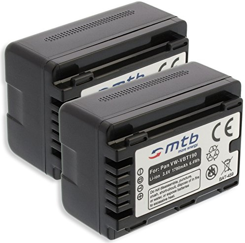 2 Akkus VW-VBT190 kompatibel mit Panasonic HC-V130, V160, 270, 380, V727... s. Liste! [3.6V - 1780mAh - Li-Ion - mit Infochip, Restlaufanzeige unterstützt]