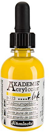 Schmincke - AKADEMIE Acryl color INK, Kadmiumgelbton, 50 ml, 23 223 024, flüssige Acryl color-Farbe, pigmentierte Acryltinte zum Malen, Schreiben, Airbrush