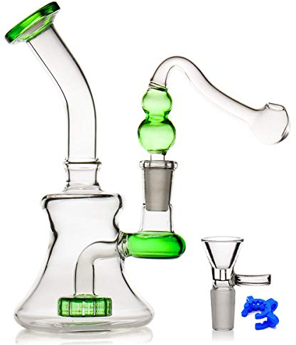 Glass Bong with Spiral Bong Filter, 14.5mm Glass Bong Bowl 19.3oz Water Bong with Bong Accessories Buckle Hookahs Glass Bongs Cheap Bong (Mini Bong) (Green Mini Bong) (1 Count (Pack of 1))
