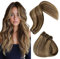 Hetto Tressen Extensions Echthaar Braun Highlight Blond Tressen Echthaar Extensions Echte Haar zum Einnähen Tressen Haarverlangerung Dunkelbraun Highlights Rotblond #4/27 80g 35cm