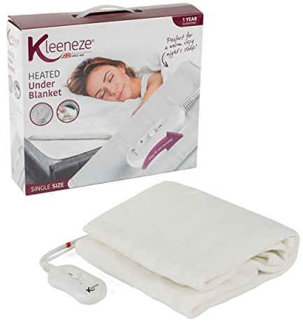 Kleeneze KL1284STK Electric Blanket - Single Bed 60 x 120 cm, Heated Electric Underblanket with 3 Heat Settings, Fast Heat Up, Overheat Protection, Machine Washable, Easy-to-Use Removable Controller