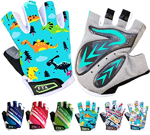 FINGER TEN Kids Cycling Gloves Half Finger Gel Padded (Green, Small)