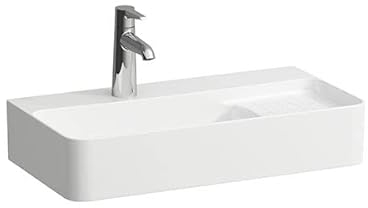 LAUFEN VAL Waschtisch COMPACT, 1 Hahnloch, mit Überlauf, 600x315mm, semi-trockener Bereich rechts, H8152854001041, Farbe: Weiß mit LCC