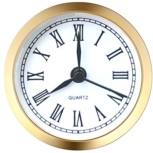 HILLHOME Mini Quartz Clock Insert Round Fit-up Movement - White Dial, Gold Trim (2.4 Inch/61mm)