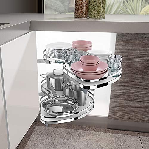 Warmiehomy Kitchen Pull Out Shelf Organiser for Cupboard Revolving Corner Pullout Organizer for 900mm-1000mm Cabinet White (Open Right)