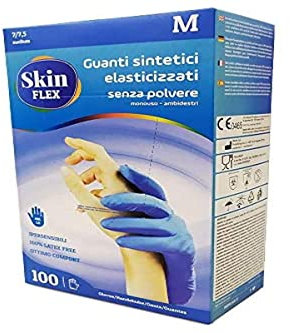 Skin Flex 100 guanti taglia M in Nitril Sint uso medico Certificati CE SENZA LATTICE ipoallergenici con polsino salvastrappo guanti monouso
