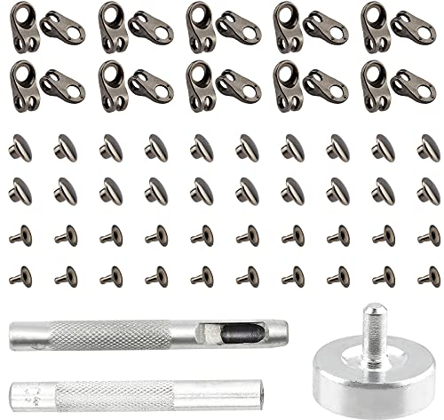 PandaHall 20 Sets of Shoe Lace Hooks and 1 Set of Installation Tool Lace Fittings with Rivets Alloy Safety Shoelace Buckles Boots Hook Eyelet Buckle for Camp Hike Climb Boots Repair Accessories