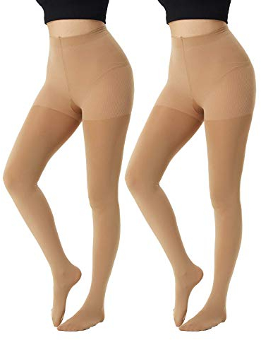 MANZI 2 Pairs 120 Denier Thick Warm Opaque Control Top Suntan Tights for Women Large