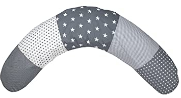 ULLENBOOM ® Stillkissen mit Füllung 170x34 cm Graue Sterne (Made in EU) - Stillkissenbezug: 100% Baumwolle (OEKO-TEX ®), Mit Mikroperlen, Schwangerschaftskissen & Seitenschläferkissen