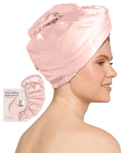 Kitsch Satin-umwickeltes Mikrofaser-Haarhandtuch, schnell trocknend, lockig, für Damen, nasses Haar, Mikrofaser-Handtuch für Haare, Haartrockner-Handtuch, Haartücher für Damen, Turban für nasses Haar