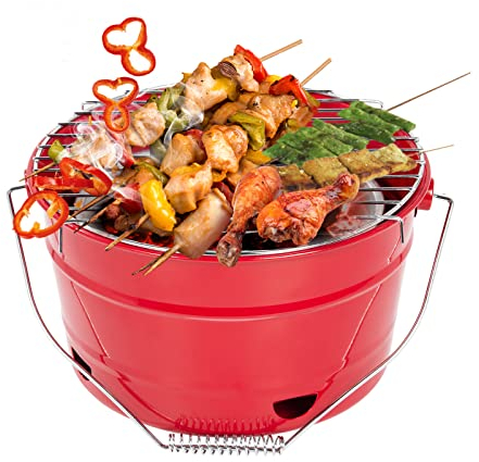 Charcoal Barbecues, Uten Portable BBQ Grill, Premium Charcoal Grill Table Grill Stainless Steel Barbecue Charcoal Grill for Outdoor Camping Red