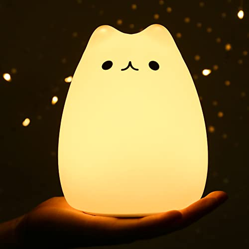 ZKLiLi Cat Lamp, Kitty Night Light for Kids Remote Control Silicone LED Nightlights Toddler Baby Girls Rechargeable Cute Kawaii Nightlight