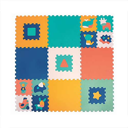 LUDI – Losas Gruesas de Espuma – Alfombra Gigante para bebé – Puzzle con Motivos geométricos y Animales – a Partir de 10 Meses