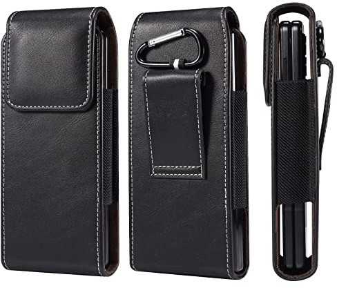 eMorevalue Cell Phone Holster Case for Samsung Galaxy Z fold 5, Z Fold 4, Z Fold 3 5G, Z Fold 2, Z Fold 5G, Z Fold, W23, W22 5G, W21 5G, W20 5G, Belt Loop Pouch with Magnetic Closure (Black)