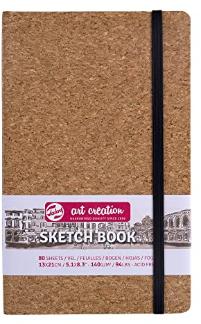 Talens Art Creation Skizzenbuch Kork - 13x21cm 140g 80 Blatt - säurefreies Zeichenpapier - Ideal für Bleistift Pastellstifte Acryl Gouache Tusche Holzkohle