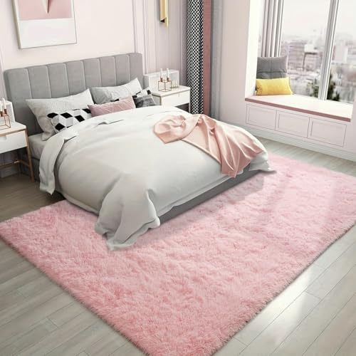 Aspire Homeware Rugs Living Room - Area Rugs Pink 200x290cm for Bedroom Anti Slip - Modern Super Soft Thick Pile Fluffy Shaggy Rug Non Shedding
