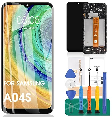 SRJTEK Écran LCD de rechange pour Samsung Galaxy A04s pour SM-A047F A047F/DS LCD Display SM-A047F/DSN Écran tactile numériseur Pièces de réparation 6,5'' (noir avec cadre)