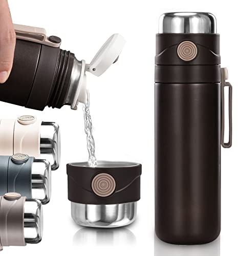 BEIJIE Gourde Isotherme 500ml, Gourde Sport Étanche, Bouteille Isotherme avec poignée et Bec Filtre, Gourde Inox Réutilisable Double Isolation Sous Vide sans BPA, pour Enfant Randonnée Bureau (Noir)