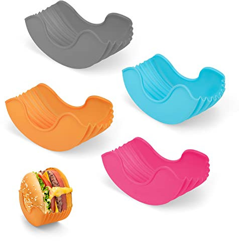 LNSYSNS Burger Holder, 4 Stück Burger Halter Silikon Einziehbarer, Burgerhalter zum Essen Wiederverwendbarer, Burger Buddy Geeignet für Burger Donuts Sandwiches
