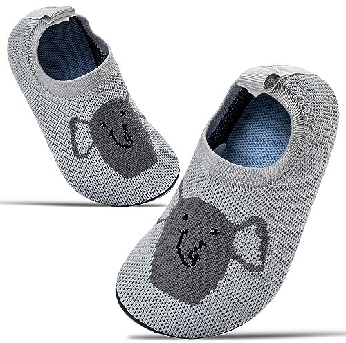 Sosenfer Barfuß Hausschuhe Kinder Jungen, Mädchen Weiche Barfussschuhe, Leichte Badeschuhe, Süße Baby Lauflernschuhe-Hellgrauer Elefant-29