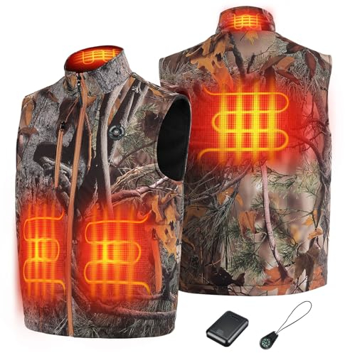 KEMIMOTO beheizbare Weste Herren, taktische Heizweste mit 12V 15000 mAh Akku, 4 Heizzonen, beheizte Jacke für Jagd, einzigartiger Tarnung