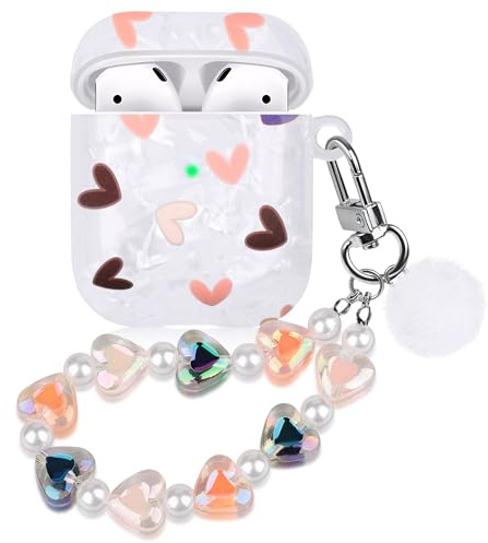 Kompatibel mit AirPods Hülle Airpods 2 hülle Apple Airpods 2 & 1 Schutzhülle für Mädchen Frau [LED an der Frontseite Sichtbar] Süßes Herz