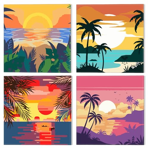 NAIMOER Framed Paint by Numbers for 15 Age Up, 4 Pack Moon Paint by Numbers Canvas for Adults, Painting by Number Kits, DIY Acrylic Cartoon Painting (8x8inch)