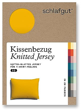 schlafgut Knitted Jersey Kissenbezug 70x90 cm Yellow Deep Uni weicher Premium Kopfkissenbezug einzeln, faltenfrei mit Elasthan
