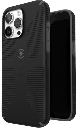 Speck iPhone 15 Pro Max Hülle – Gebaut für MagSafe, Fallschutzgriff – Kratzfest, weiche Haptik, 6,7 Zoll Handyhülle – CandyShell Grip Schwarz/Schiefergrau