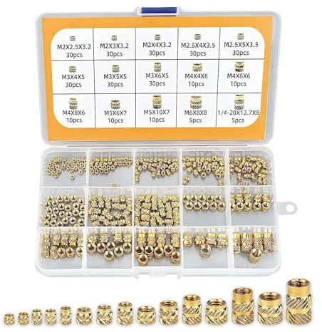 300Pezzi Inserti Filettati M2 M2.5 M3 M4 M5 M6 Dadi a Pressare Boccole Filettate in Ottone Dadi Zigrinati Filettatura Femmina per Parti in Plastica a Calore Passante o ad Ultrasuoni nella Stampante 3D