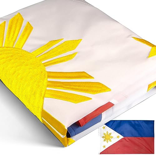 Anley EverStrong Series Philippinen-Flagge, 90 x 150 cm, strapazierfähiges Nylon – gestickte und genähte Streifen – 4 Reihen Steppnähte – philippinische Nationalflaggen mit Messingösen, 90 x 150 cm