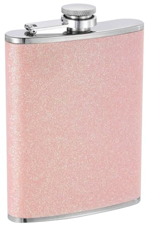 sourcing map Hip Flask for Liquor 8oz 230ml Stainless Steel Leak Proof Drinking Flask for Camping Hiking Outdoor Activity, Bling Pink