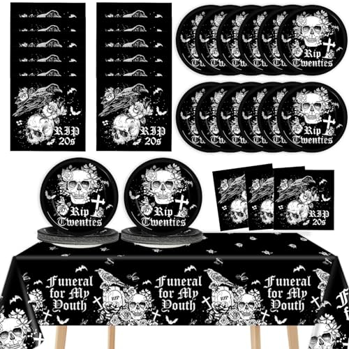 Death to My 20s Decorations Serve 24 Rip To My 20s Birthday Pappteller Servietten Set Einweg Schwarz 30. Geburtstag Tischdecke Death to My 20s Party Geschirr Supplies für My Youth Beerdigungsparty